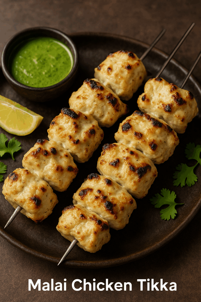 Malai Chicken Tikka Recipe, Creamy Chicken Tikka, Chicken Tikka Kebab, Indian Grilled Chicken, Keto Chicken Tikka